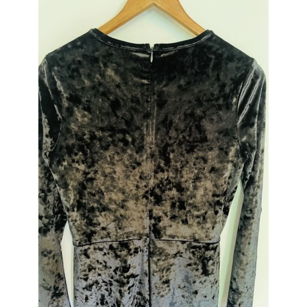 Michael Kors Crushed Velvet Black Long Sleeve A-Line Above The Knee Dress. Small